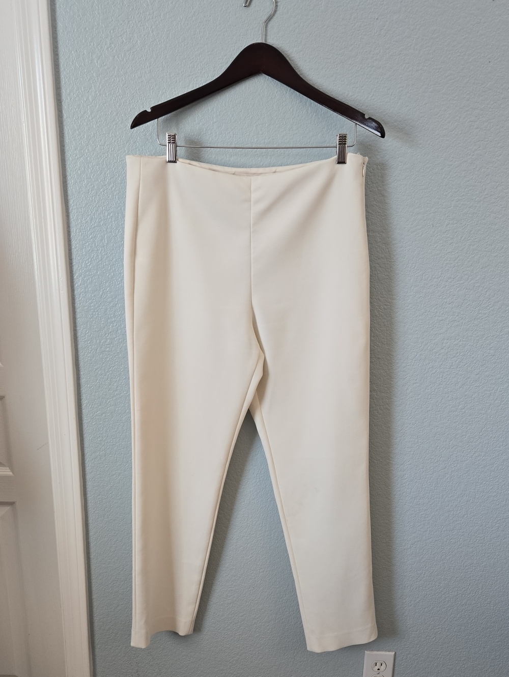ST JOHN Flat Front Trousers Pants In Winter White Cream Side Zip Sz 12